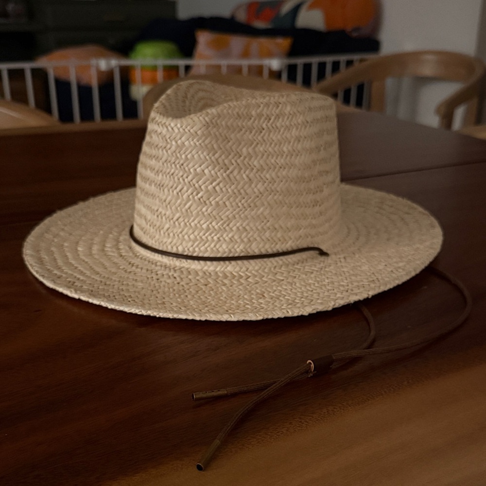 Will & Bear Rider Straw Rancher Hat with Brown Chin Cord - size large